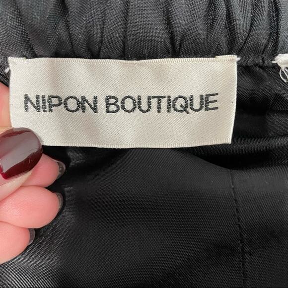 Nipon Boutique 2 Piece Silk Set Blouse and Skirt Peplum Ruffle Bow VTG Black 4 - Picture 5 of 13